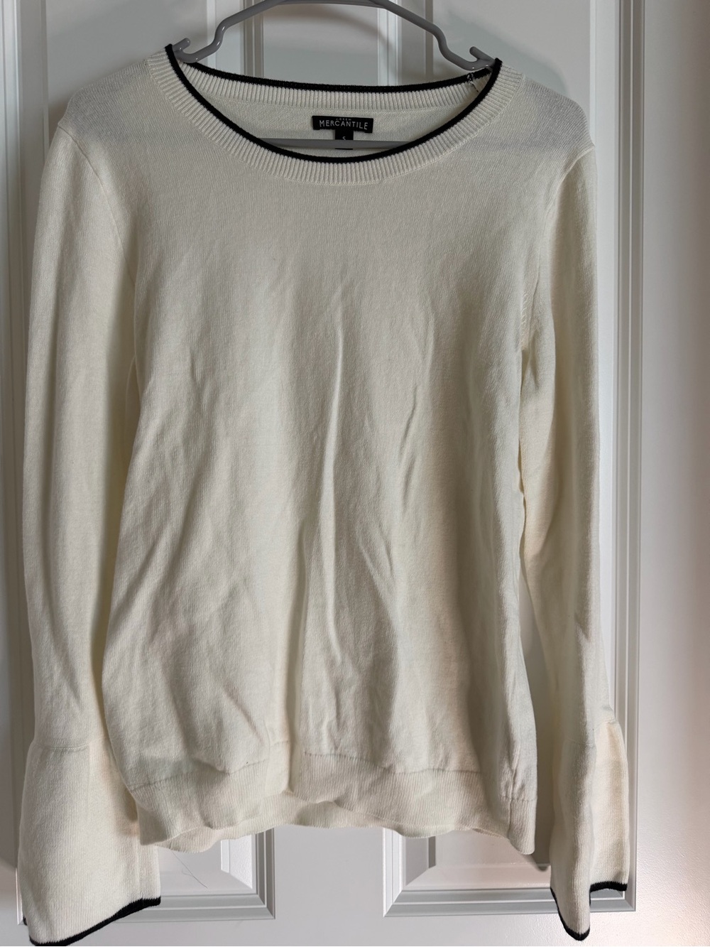 J Crew Cream Crewneck Sweater with Black Trim